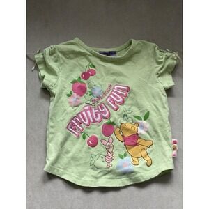 Vintage Y2K Winnie The Pooh T-Shirt Girls Size 3T Embroidered Green Disney Ties‎